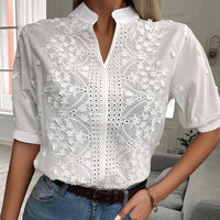 Blusenshirt für Damen - Elegantes Weißes Top mit Stehkragen für den Sommer – Weiß