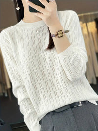 Seyeliah | Solide Farbe Rundhalsausschnitt Pullover - Stilvolle Langarm – Weiß