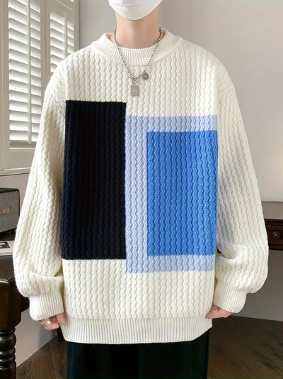 Shimari | Geometrischer Grafikdruck, gestrickter Pullover für Männer, Farbe Block