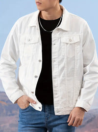 Shiorin | Herren Jeansjacke aus reiner Baumwolle, Knopfleiste Reverskragen Freizeitjacke – Weiß