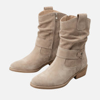 Britta | Damen Wildleder Stiefeletten Lockerer Schaft Riemen – Stiefeletten Wildleder – Apricot