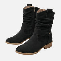 Britta | Damen Wildleder Stiefeletten Lockerer Schaft Riemen – Stiefeletten Wildleder – Schwarz
