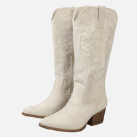Kathrin | Damen Wildleder Westernstiefel Hoher Schaft – Hohe Western Stiefel Damen – Weiß