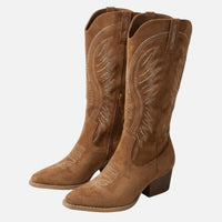 Kathrin | Damen Wildleder Westernstiefel Hoher Schaft – Hohe Western Stiefel Damen – Camel