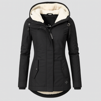 Winterjacke für Damen mit Kapuze und kuscheligem Futter – lange Ärmel – Schwarz