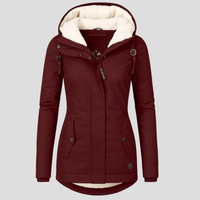Winterjacke für Damen mit Kapuze und kuscheligem Futter – lange Ärmel – Rot