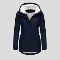 Winterjacke für Damen mit Kapuze und kuscheligem Futter – lange Ärmel – Marine