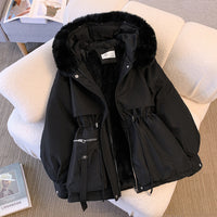 Luxuriöser Winterparka mit Kunstfellkapuze für Frauen – Schwarz
