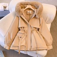 Luxuriöser Winterparka mit Kunstfellkapuze für Frauen – Khaki