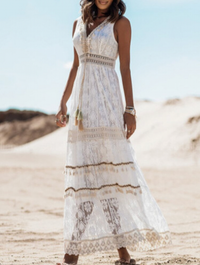 Ella Boho Maxikleid | Bohème Ibiza Kleid – Weiß