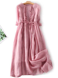 Agatha Vintage Kleid | Modernes Langarmkleid mit Spitzenverzierung für Damen – Rosa