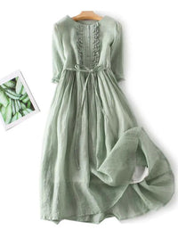 Agatha Vintage Kleid | Modernes Langarmkleid mit Spitzenverzierung für Damen – Grün