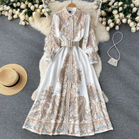 Petrin | Damen Kleid Mit Blumenmuster Gürtel – Khaki