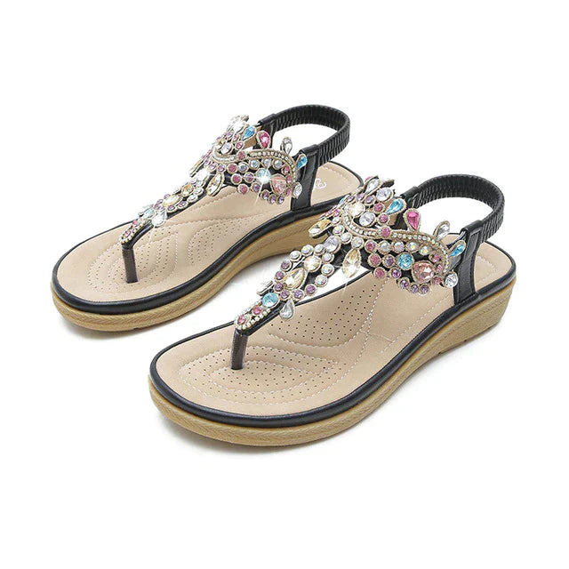Ivanna - Strassbesetzte böhmische Freizeit-Sandalen