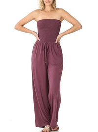 Raina - Bohemien trägerloser Jumpsuit – Karminrot