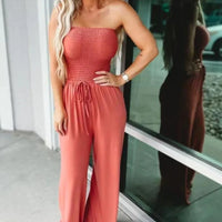 Raina - Bohemien trägerloser Jumpsuit – Rot-Orange