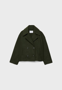 Damen Zweireihige Kurzjacke mit Breitem Reverskragen – Grün