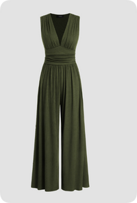 Zoey | Ärmellos Weites Bein Jumpsuit – Army Grün