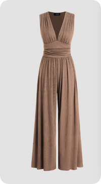 Zoey | Ärmellos Weites Bein Jumpsuit – Beige