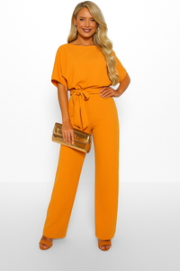 Natalie | Kurzarm Weites Bein Jumpsuit – Orange