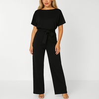Natalie | Kurzarm Weites Bein Jumpsuit – Schwarz