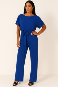 Natalie | Kurzarm Weites Bein Jumpsuit – Blau