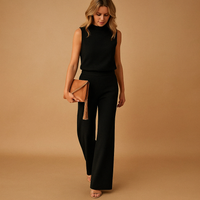 Sofia | Rundhals Weites Bein Jumpsuit – Schwarz