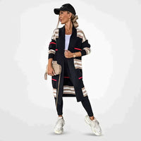 Damen Cardigan mit Streifenmuster | Lang – Schwarz