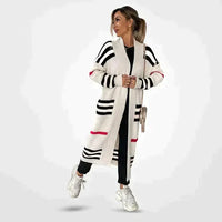 Damen Cardigan mit Streifenmuster | Lang – Weiß