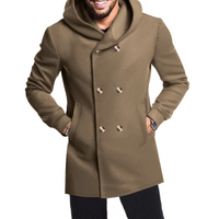 Herren Wollmantel Mit Kapuze - Doppelreihig Warm & Elegant – Dunkelbraun
