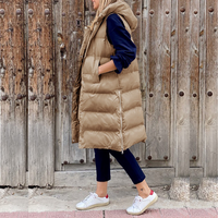 Damen Ärmelloser Kapuzenmantel - Luftiger Baumwollmantel Lang – Sandbeige