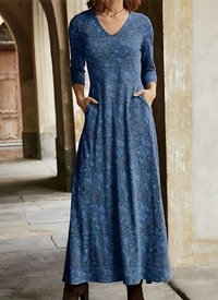Elegantes Damen Maxikleid mit Blumenmuster - Sommerlich Fließend – Blau