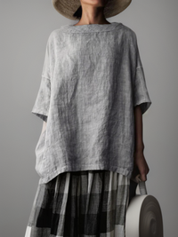 Oversized Damen Tunika mit U-Boot-Ausschnitt – Grau