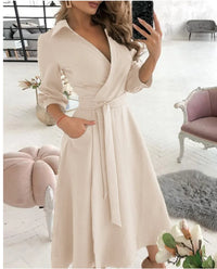 Damen Wickelkleid mit Riemen - Eleganter Schnitt, Vielseitig Tragbar – Khaki