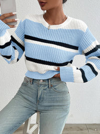 Damen Strickpullover aus Acryl - Oversized Fit mit Rundhals und Langen Ärmeln – Himmelblau
