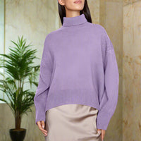 Warmer Damen Rollkragen-Pullover aus Strick | Weicher Winter-Pullover – Lila
