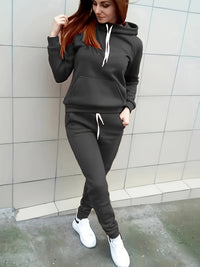 Bequemes Damen Trainingsanzug-Set aus Baumwolle | Kapuzenjacke & Jogginghose mit praktischen Taschen – Grau
