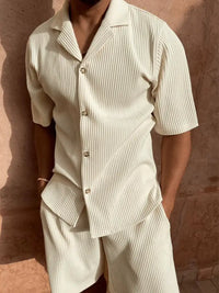 Cord Herren Sommer Set mit Knopfleiste – Beige