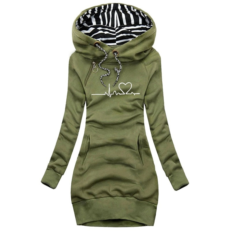 Warmer Damen Winterpullover mit Herzschlag-Motiv