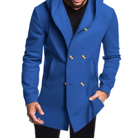 Herren Wollmantel Mit Kapuze - Doppelreihig Warm & Elegant – Blau