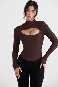 Elegante Damen Rollkragenbluse in Ripp-Optik mit Cut-Outs – Rot