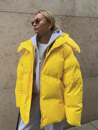 Damen Steppjacke mit Kapuze - Warme Daunenjacke in Kurzform – Gelb
