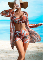 Vanessa | 3-teiliges Bikini-Set mit hoher Taille und Bademantel – Rot