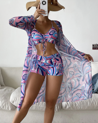 Sommer-Bikini für Damen - Bikini mit hohem Bund und drei Teilen – Rosa
