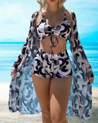 Sommer-Bikini für Damen - Bikini mit hohem Bund und drei Teilen – Schwarz