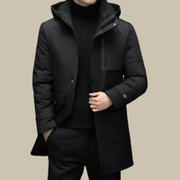 Langer wasserdichter eleganter Winterparka für Herren – Schwarz