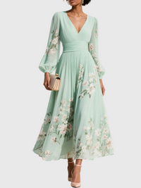 Maribel - Soft-Touch-Plisseekleid mit V-Ausschnitt – Hellgrün