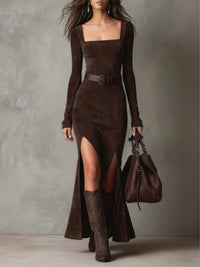 Ainsley™ - Maxikleid aus Kunstleder – Braun