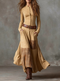 Clara | Vintage-Maxikleid mit langen Ärmeln – Khaki
