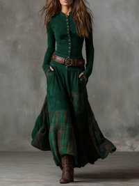 Clara | Vintage-Maxikleid mit langen Ärmeln – Grün